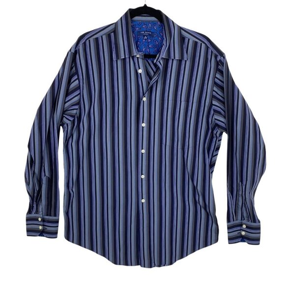 Ted Baker Blue Pinstriped Dress Button Down Top - Picture 1 of 3